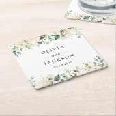 White Flowers, Cream Flowers, Greenery, Wedding Kartonnen Onderzetters (Schuin)