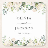 White Flowers, Cream Flowers, Greenery, Wedding Kartonnen Onderzetters (Voorkant)