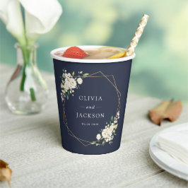 White Flowers, Cream Flowers, Greenery, Wedding Papieren Bekers