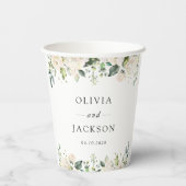 White Flowers, Cream Flowers, Greenery, Wedding Papieren Bekers (Achterkant)