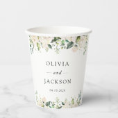 White Flowers, Cream Flowers, Greenery, Wedding Papieren Bekers (Voorkant)