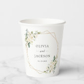 White Flowers, Cream Flowers, Greenery, Wedding Papieren Bekers (Achterkant)
