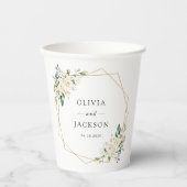 White Flowers, Cream Flowers, Greenery, Wedding Papieren Bekers (Voorkant)