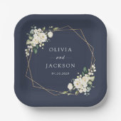 White Flowers, Cream Flowers, Greenery, Wedding Papieren Bordje (Voorkant)