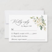 White Flowers, Cream Flowers, Greenery, Wedding RSVP Kaartje (Voorkant)
