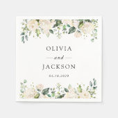 White Flowers, Cream Flowers, Greenery, Wedding Servet (Voorkant)