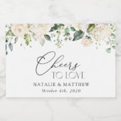 White Flowers, Cream Flowers, Greenery, Wedding Sparkling Wijnetiket (Enkel label)