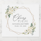 White Flowers, Cream Flowers, Greenery, Wedding Sparkling Wijnetiket (Enkel label)