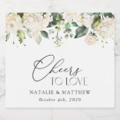 White Flowers, Cream Flowers, Greenery, Wedding Sparkling Wijnetiket (Enkel label)