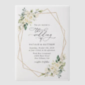 White Flowers, Cream Flowers, Greenery, Wedding Vellum Uitnodigingen (Voorkant)