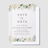 White Flowers, Cream Flowers, Greenery, Wedding Vellum Uitnodigingen (Offset)