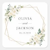 White Flowers, Cream Flowers, Greenery, Wedding Vierkante Sticker (Voorkant)