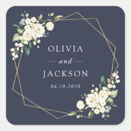 White Flowers, Cream Flowers, Greenery, Wedding Vierkante Sticker