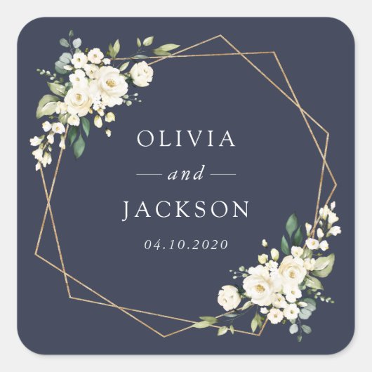 White Flowers, Cream Flowers, Greenery, Wedding Vierkante Sticker (Voorkant)