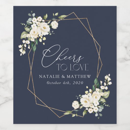 White Flowers, Cream Flowers, Greenery, Wedding Wijn Etiket (Enkel label)