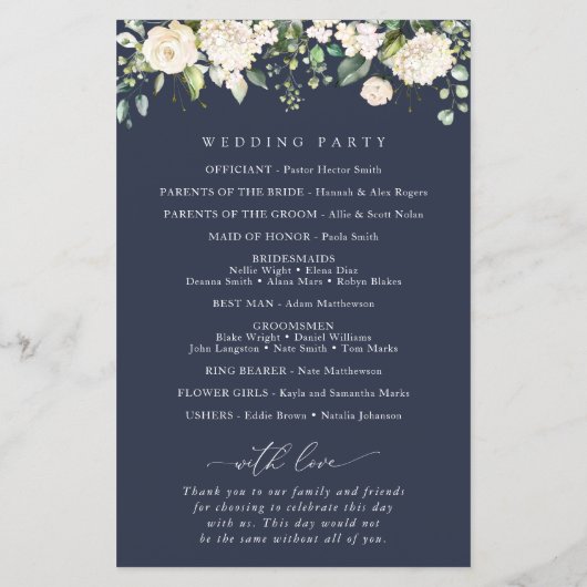 White Flowers, Cream Flowers, Wedding Program (Achterkant)