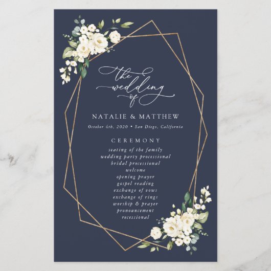 White Flowers, Cream Flowers, Wedding Program (Voorkant)