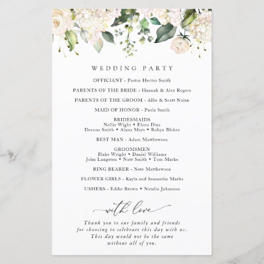 White Flowers, Cream Flowers, Wedding Program (Achterkant)