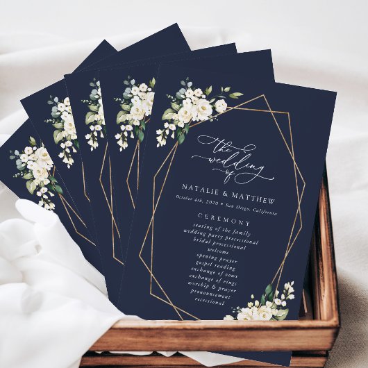 White Flowers, Cream Flowers, Wedding Program
