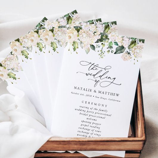White Flowers, Cream Flowers, Wedding Program
