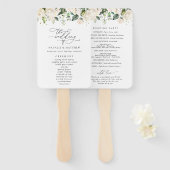 White Flowers, Cream Flowers, Wedding Program Handwaaier (Voorkant en achterkant)