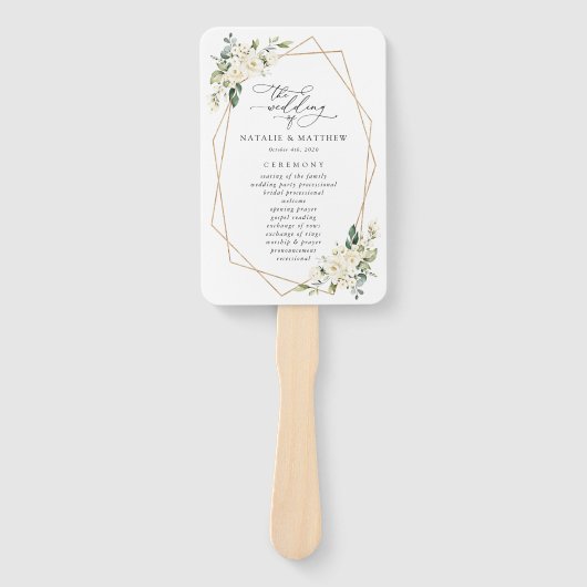 White Flowers, Cream Flowers, Wedding Program Handwaaier (Voorkant)