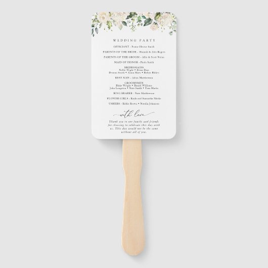 White Flowers, Cream Flowers, Wedding Program Handwaaier (Achterkant)