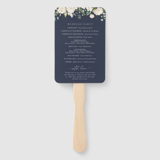 White Flowers, Cream Flowers, Wedding Program Handwaaier (Achterkant)