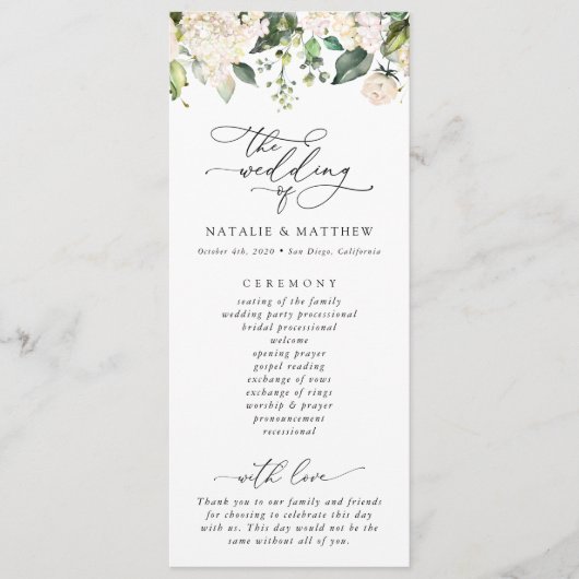 White Flowers, Cream Flowers, Wedding Program Programmakaart (Voorkant)