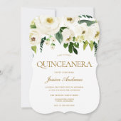 White Flowers & Cream Quinceanera Party Kaart (Voorkant)