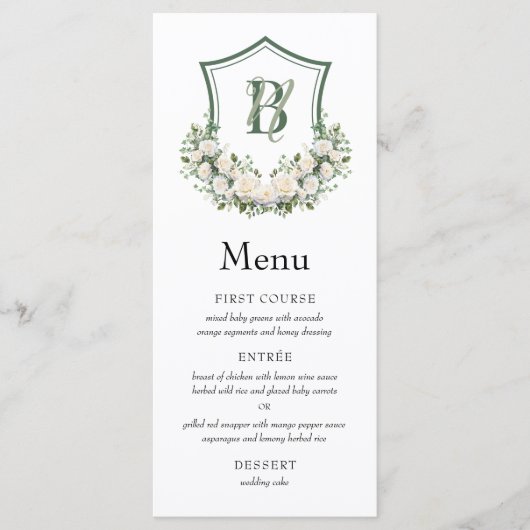 White Flowers Crest Trouwkaart Menu (Voorkant)