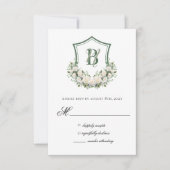 White Flowers Crest Trouwkaart RSVP Kaartje (Voorkant)