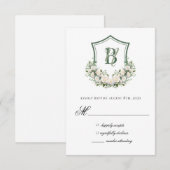 White Flowers Crest Trouwkaart RSVP Kaartje (Voorkant / Achterkant)