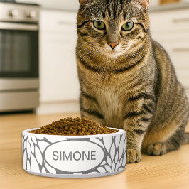 White Flowers Custom Name Pet Voerbakje