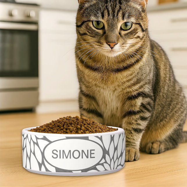 White Flowers Custom Name Pet Voerbakje (Creator heeft geüpload)