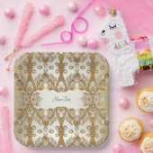 White Flowers Decorative Gold Paper Bord (Feest)