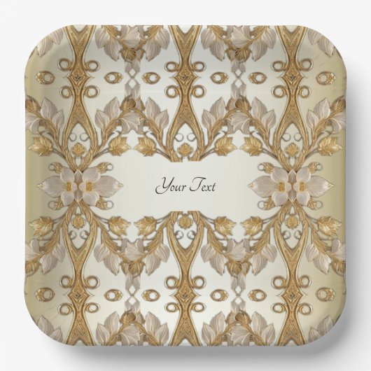 White Flowers Decorative Gold Paper Bord (Voorkant)