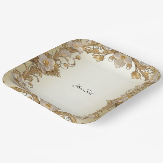 White Flowers Decorative Gold Paper Bord (Gebogen)