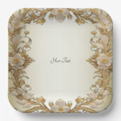 White Flowers Decorative Gold Paper Bord (Voorkant)