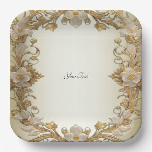 White Flowers Decorative Gold Paper Bord