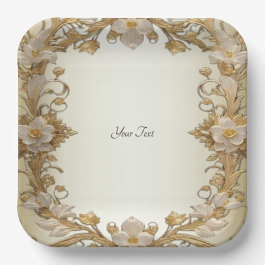 White Flowers Decorative Gold Paper Bord (Voorkant)