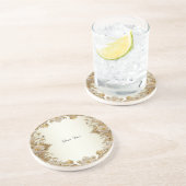 White Flowers Decorative Gold Sandstone Onderzette Zandsteen Onderzetter (Zijkant)