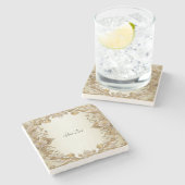 White Flowers Decorative Gold Stone Onderzetter (Zijkant)