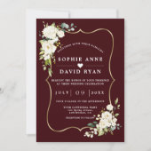 White Flowers Deep Burgundy All In One Wedding   Kaart (Voorkant)