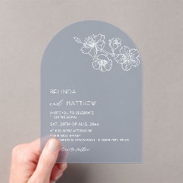  White Flowers Dusty Blue Casual Wedding Acryl Uitnodigingen