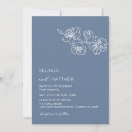 White Flowers Dusty Blue Casual Wedding Kaart
