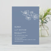  White Flowers Dusty Blue Casual Wedding Kaart (Staand voorkant)