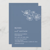 White Flowers Dusty Blue Casual Wedding Kaart (Voorkant / Achterkant)