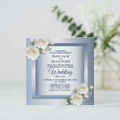 White Flowers Elegant Blue Gray Wedding Kaart (Staand voorkant)