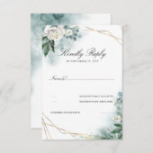 White Flowers Elegant Goud Lijst Bruiloft RSVP (Voorkant / Achterkant)
